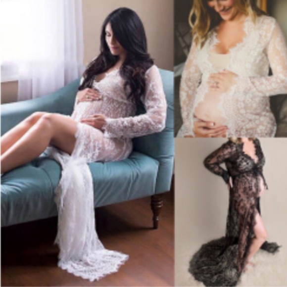 Maternity Lace Photoshoot Gown in White - Picture 5 of 9